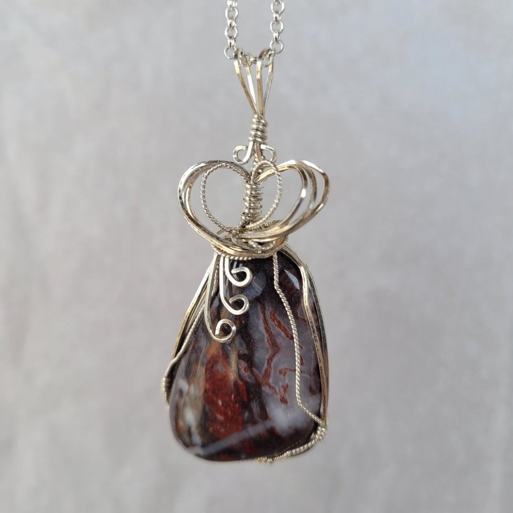 Jasper Quartz Blend Polished Rock Hand Wrapped in Argentium Sterling Silver Wire